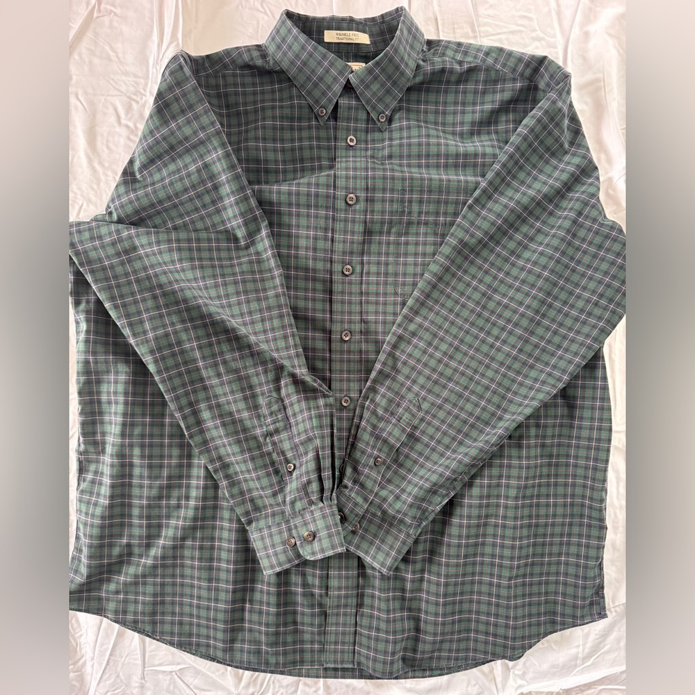 L.L. Bean Blue Green Plaid Traditional Fit Men’s Button Down Size XXL-Regular